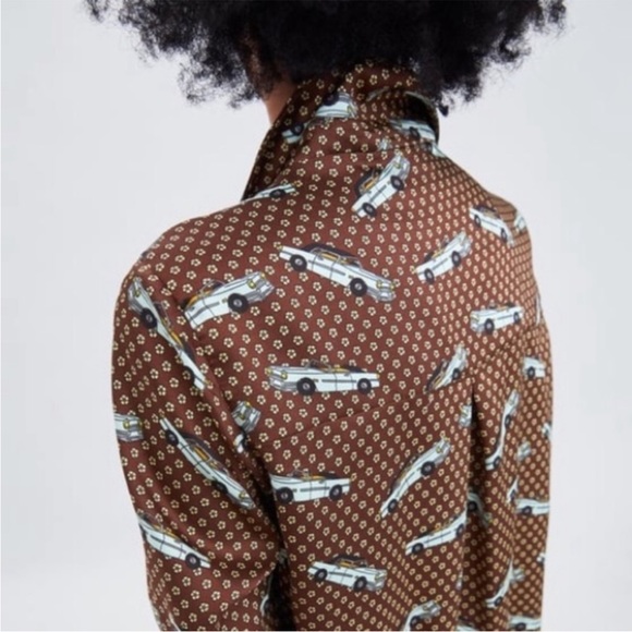 Zara brown PJ style top with vintage car print - Picture 2 of 8